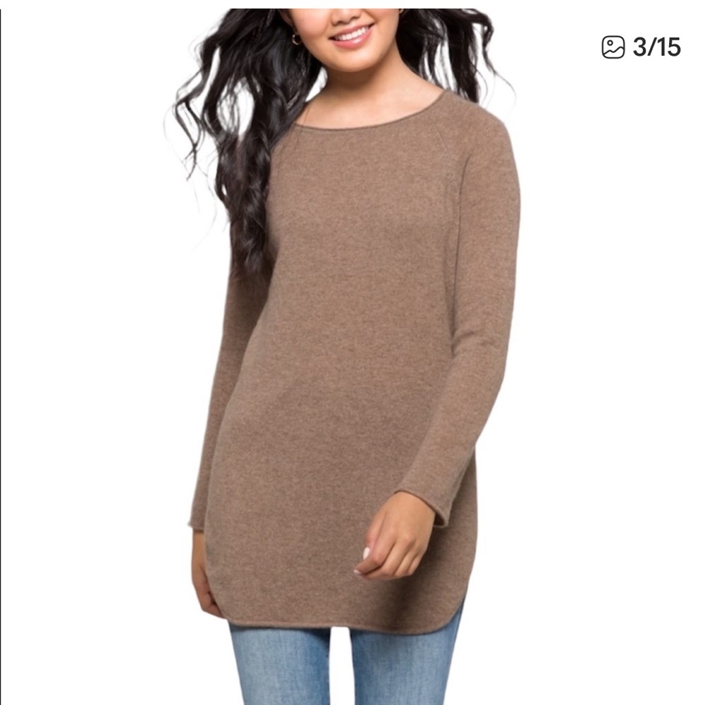LUSSO 100% Cashmere Hallie Cashmere Tunic Sweater SZ M Camel Excellent Condition